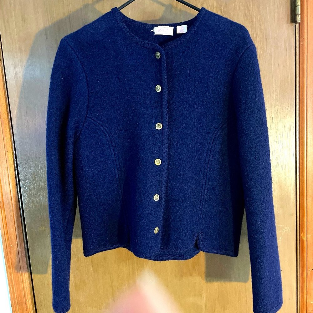 Vintage Ashley Boiled Wool Sweater Jacket - Navy Sz 11/12